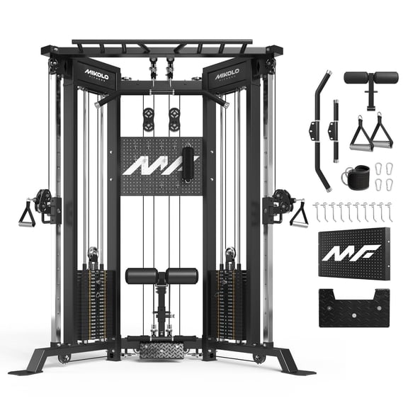 Mikolo Cable Crossover Machine with 400lbs Weight Stack, Functional Trainer with Independent Double Pulley System, 2000lbs Multi-Functional Chest Fly Machine, Lat Pulldown Machine