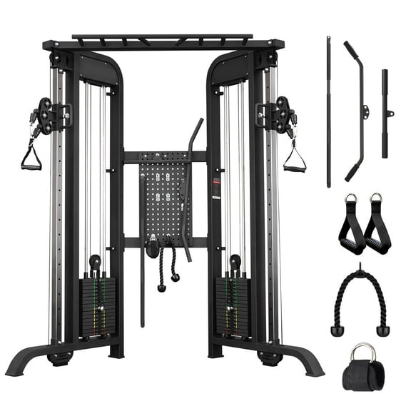 Syedee Functional Trainer with 352lbs Weight Stack, 2:1&1:1 Ratio System Cable Crossover Machine with Independent Double Pulley System, 2000lbs Multi-Functional Chest Fly Machine