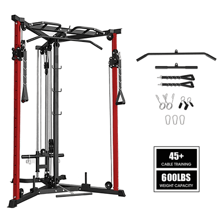 Syedee Functional trainer Cable Crossover Machine, 600LBS Weight Capacity Cable Stations with 17 Adjustable Positions, Multi-Grip Pull-Up Bars, Compact Cable Exercise Machine for Home Gym