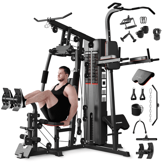 Syedee Home Gym Station, Workout Station With 150LBS Weight Stack, Home Gym Equipment With Power Tower for All Body Training