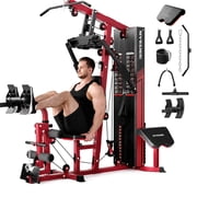 Syedee Home Gym StationRed, Workout Station with 150LBS Weight Stack, Home Gym Equipment for All Body Training.