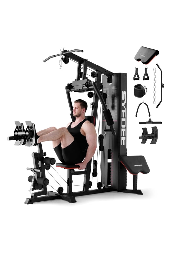 Home Gym Station, Workout Station with 150LBS Weight Stack, Home Gym Equipment for All Body Training.