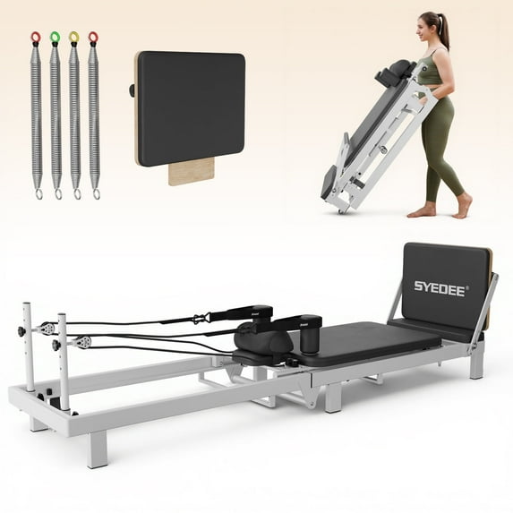 Syedee 86.6” Foldable Pilates Equipment, Pilates Reformer Machine Suitable For Height Over 5'7 '', Pilates Exercise Equipment with Jump Board For Home Gym, 110lbs resistance 5 Springs