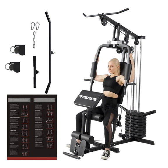 Syedee Multifunctional Home Gym System, Home Gym Station with 105LBS Weight Stack, All in One Workout Machine for Full Body Strength Training