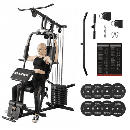 Syedee Multifunctional Home Gym System, Home Gym Station with 105LBS Weight Stack, All in One Workout Machine for Full Body Strength Training