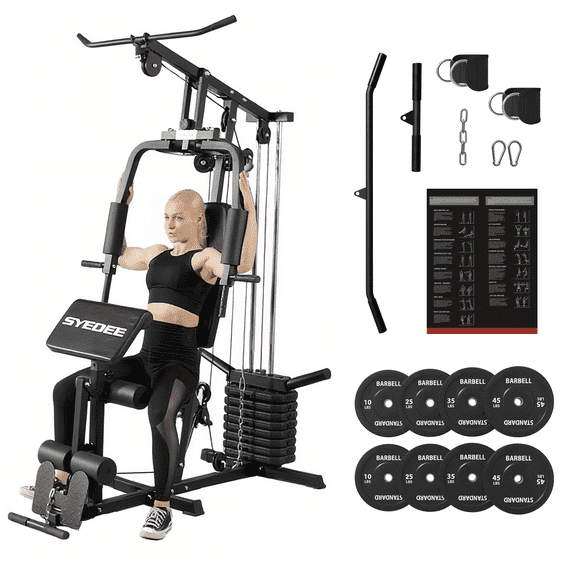 Syedee Multifunctional Home Gym System, Home Gym Station with 105LBS Weight Stack, All in One Workout Machine for Full Body Strength Training