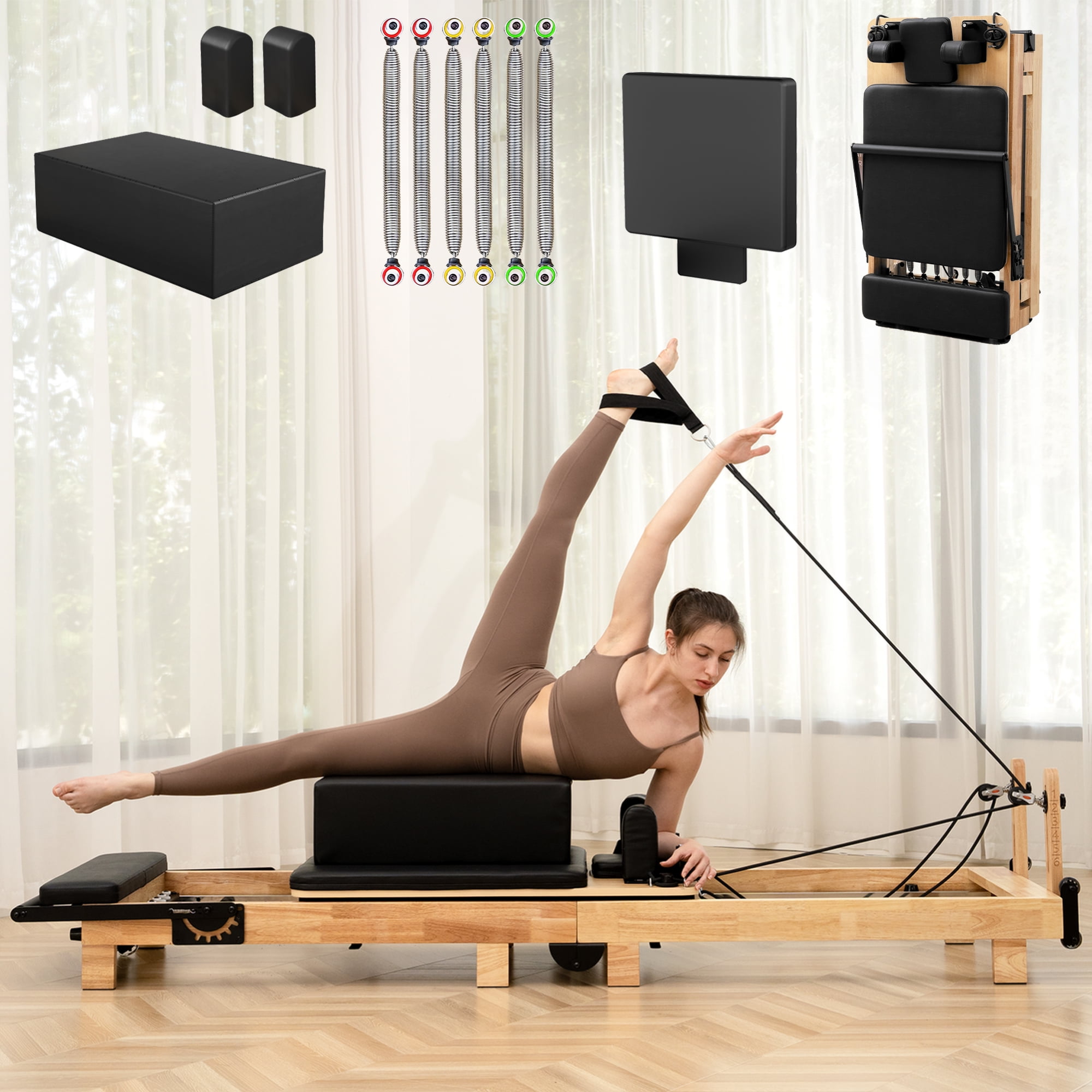 Syedee Pilates Reformer Machine, Wood Pilates Machine Bed Yoga