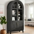 thumbnail image 1 of TopComfy 74.3"Arched Cabinet with Glass Doors, Kitchen Storage Cabinet with Door, 5-Tier Arched Bookcase with Adjustable Shelves - Black, 1 of 7