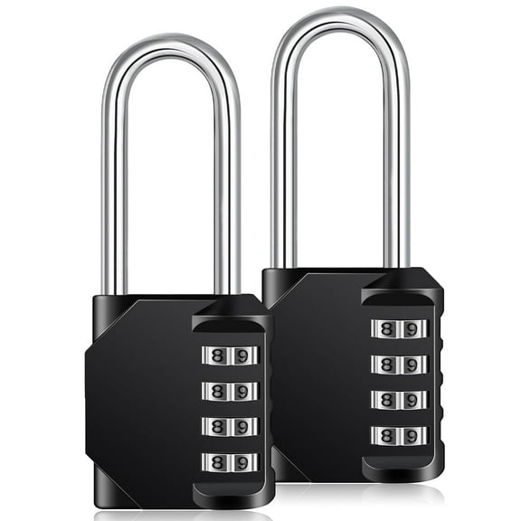 Syenll 2.2 inch Long Shackle Combination Lock, Waterproof 4 Digit Padlock for Fence, Schools, Gyms, Sports Locker, 2 Pack, Black