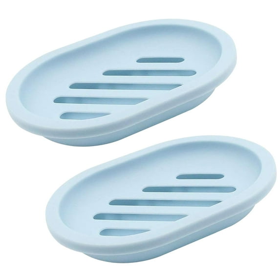 Syenll 2 Pack Soap Dish with Drain, Double Layer Plastic Draining Soap Holder for Bathroom Shower Kitchen (Blue)