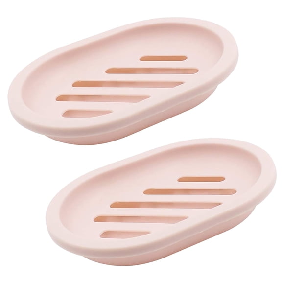 Syenll 2 Pack Soap Dish with Drain, Double Layer Plastic Draining Soap Holder for Bathroom Shower Kitchen (Pink)