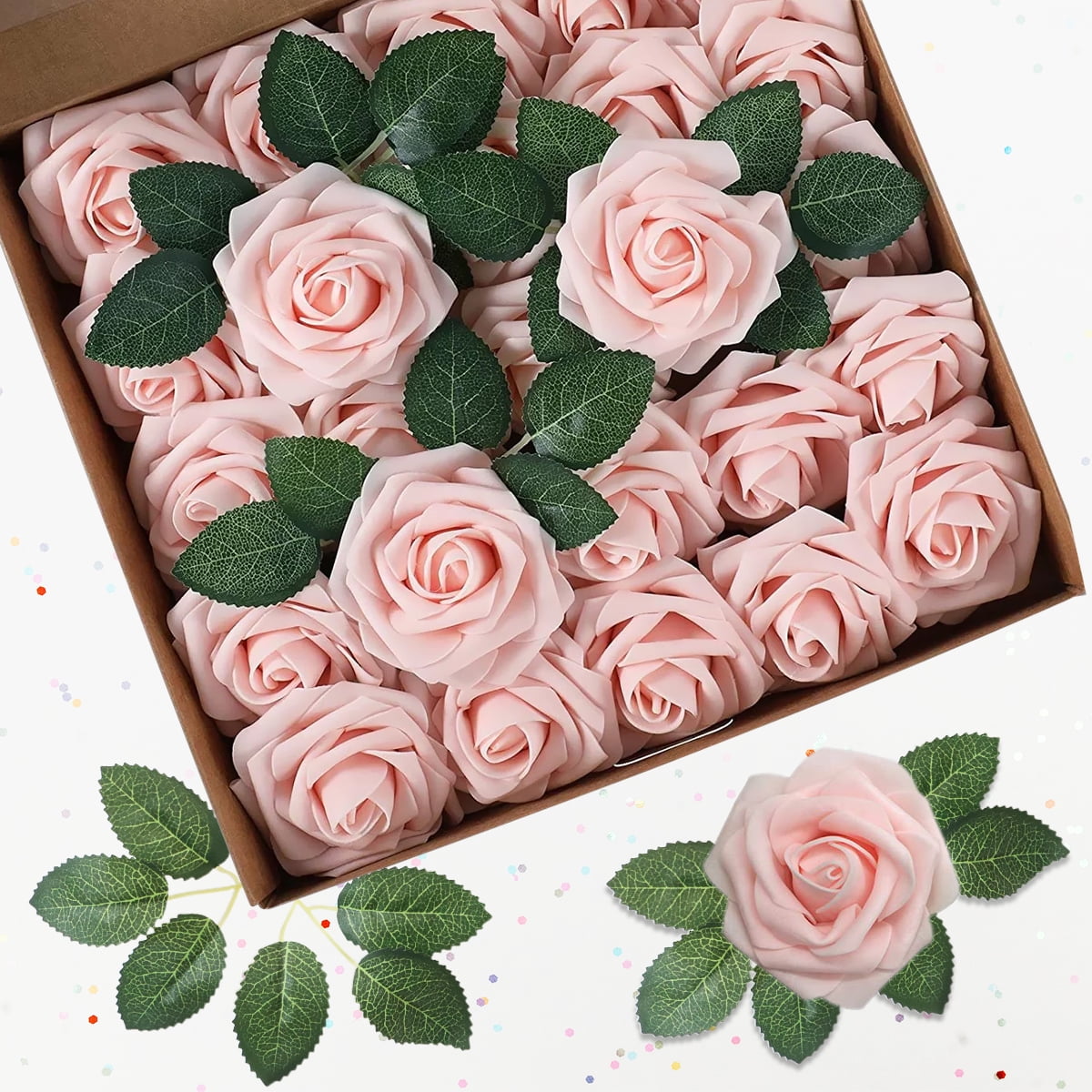 Syenll 25 Pcs Artificial Rose Flowers, Foam Fake Flowers for Christmas ...