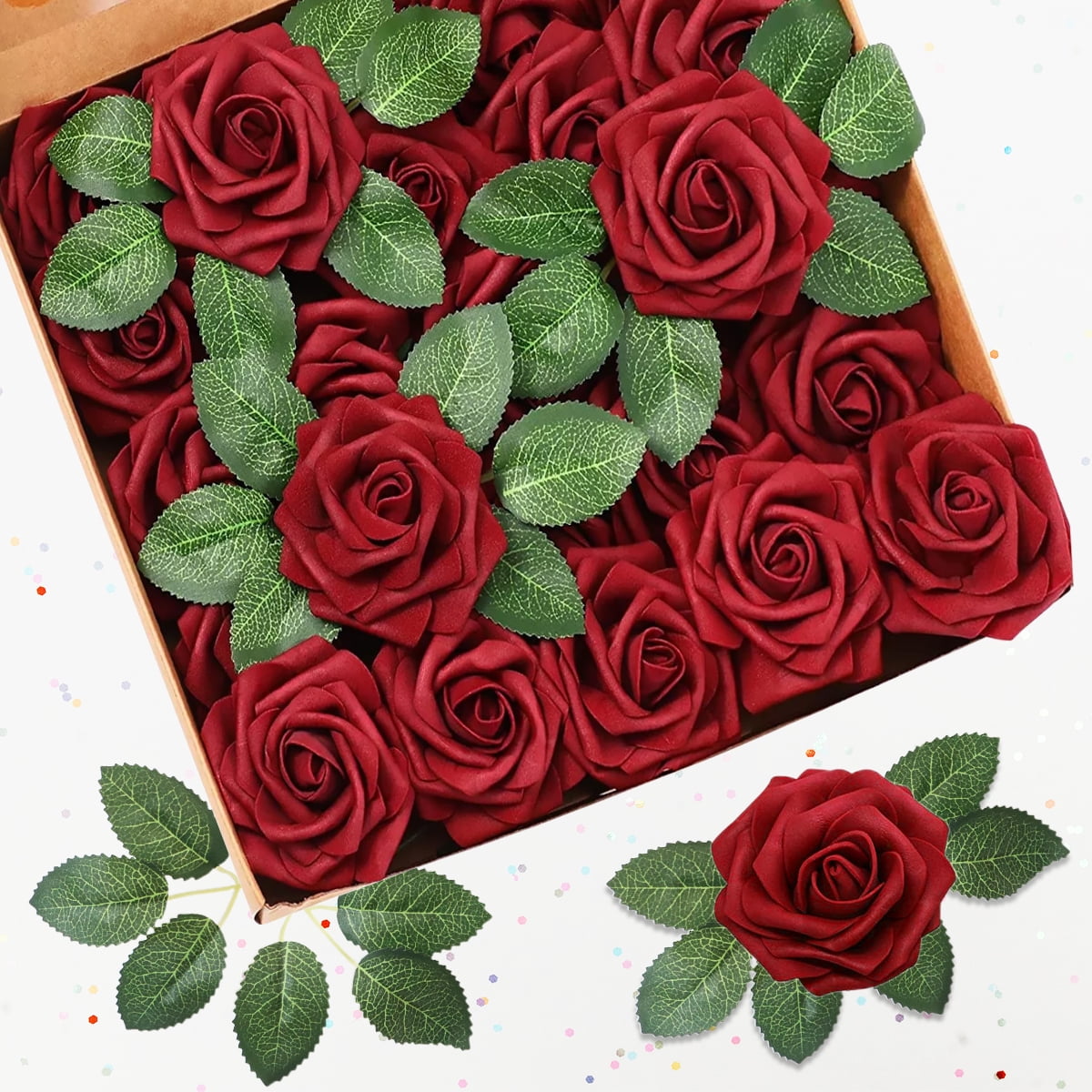 Syenll 25 Pcs Artificial Rose Flowers, Foam Fake Flowers for Christmas ...