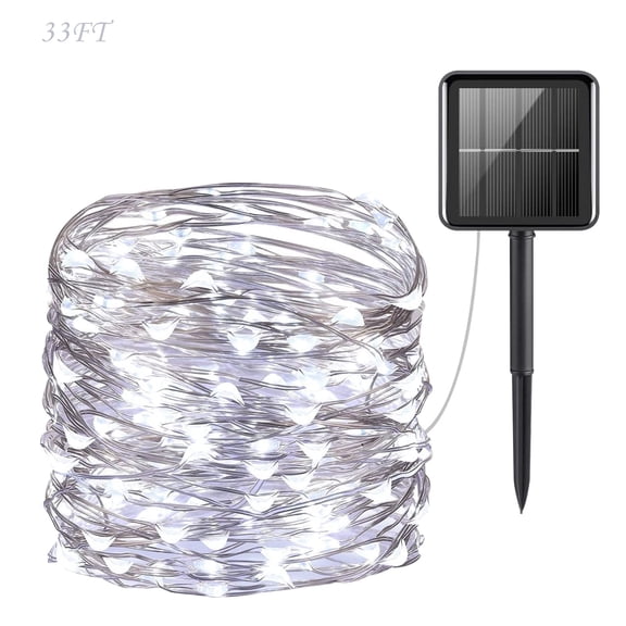 Syenll 33 ft 100 LED Outdoor Solar String Lights, Waterproof Solar Fairy Lights for for Garden Patio Yard (Cool White)