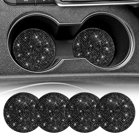 Syenll 4 Pack Car Cup Holder Coaster, 2.75 inch Universal Cup Holders, Non-Slip Car Accessories Interior Sets, Black