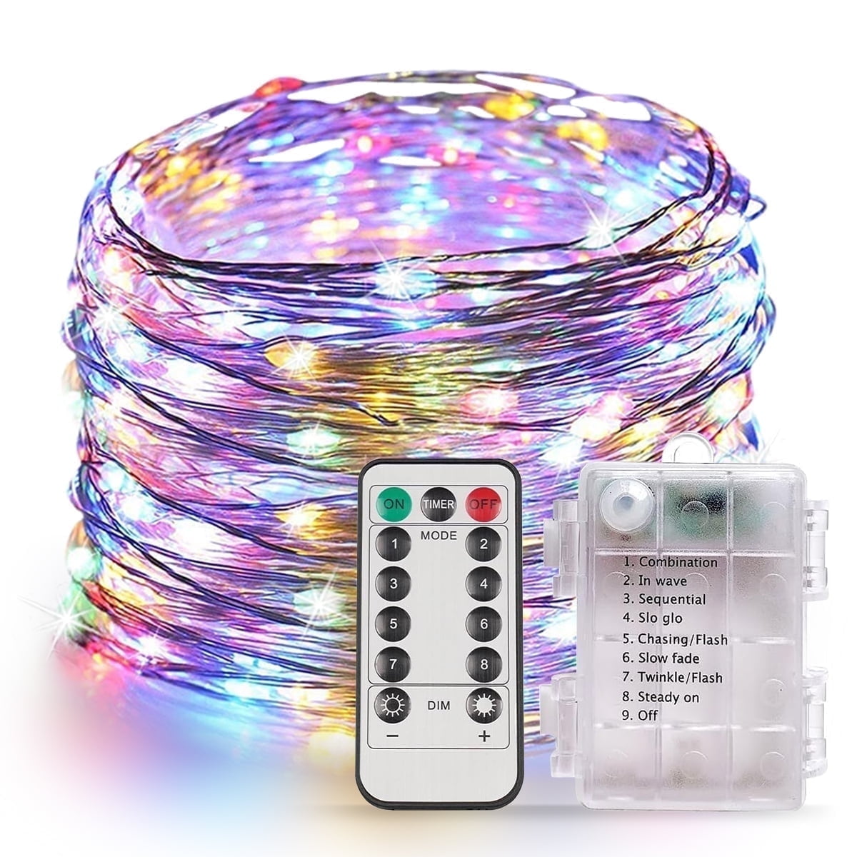 Multicolor Led Timer Syenll 66 ft 200 LED Fairy Lights with Remote Timer, Twinkle String ...