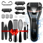 Syenll Electric Callus Remover for Feet, Rechargeable Foot File Pedicure Tools, 18 in 1 Callous Remover Kit with 3 Rollers and 2 Speed, Battery Display, Black