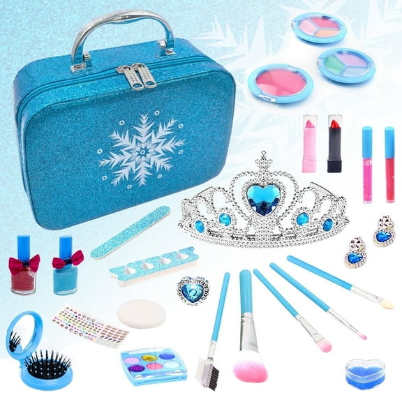 Syenll Kids Makeup Kit for Girls, 25 Pcs Real Washable Makeup Set, Frozen Makeup Toy Gift for Kids Age 4-8 Year Old