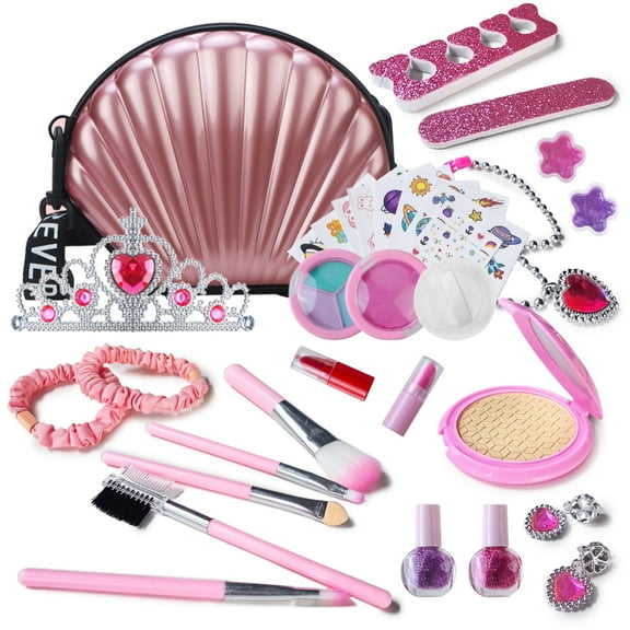 Syenll Kids Makeup for Girls, Real Washable Makeup Set with Shell Bag, Cosmetic Toy Birthday Gifts for Age 6+ Princess