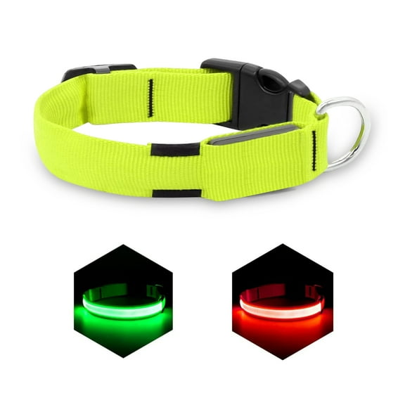 Syenll LED Dog Collar, USB Rechargeable Light up Dog Collar, Adjustable Safety Glowing Collar for Dogs (Green, Medium)