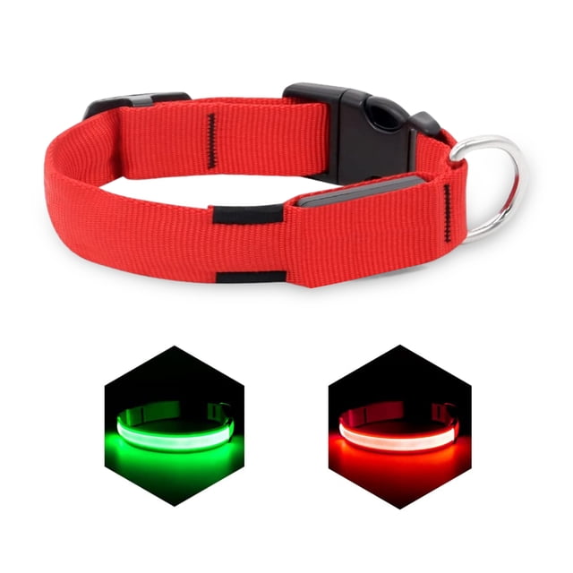 Syenll LED Dog Collar, USB Rechargeable Light up Dog Collar, Adjustable Safety Glowing Collar for Dogs (Red, Medium)