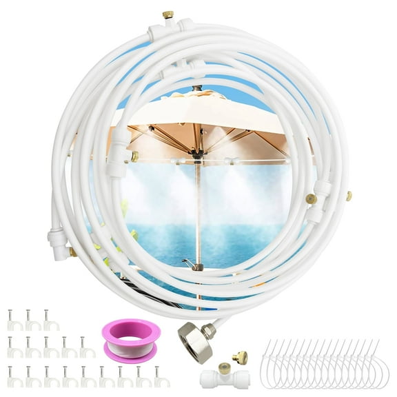 Syenll Misting Cooling System, 26Ft Misters with 15 T-Joints and Hose Cutter, Outdoor Cooling Mistingt for Deck, Yard, Canopy, Greenhouse, White