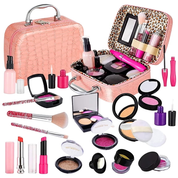 Syenll Pretend Makeup Kit for Toddlers, 21 Pcs Girls Fake Makeup Set with Cosmetic Bag, Pretend Play Set Cosmetics Toy for Girls Age 3, 4, 5