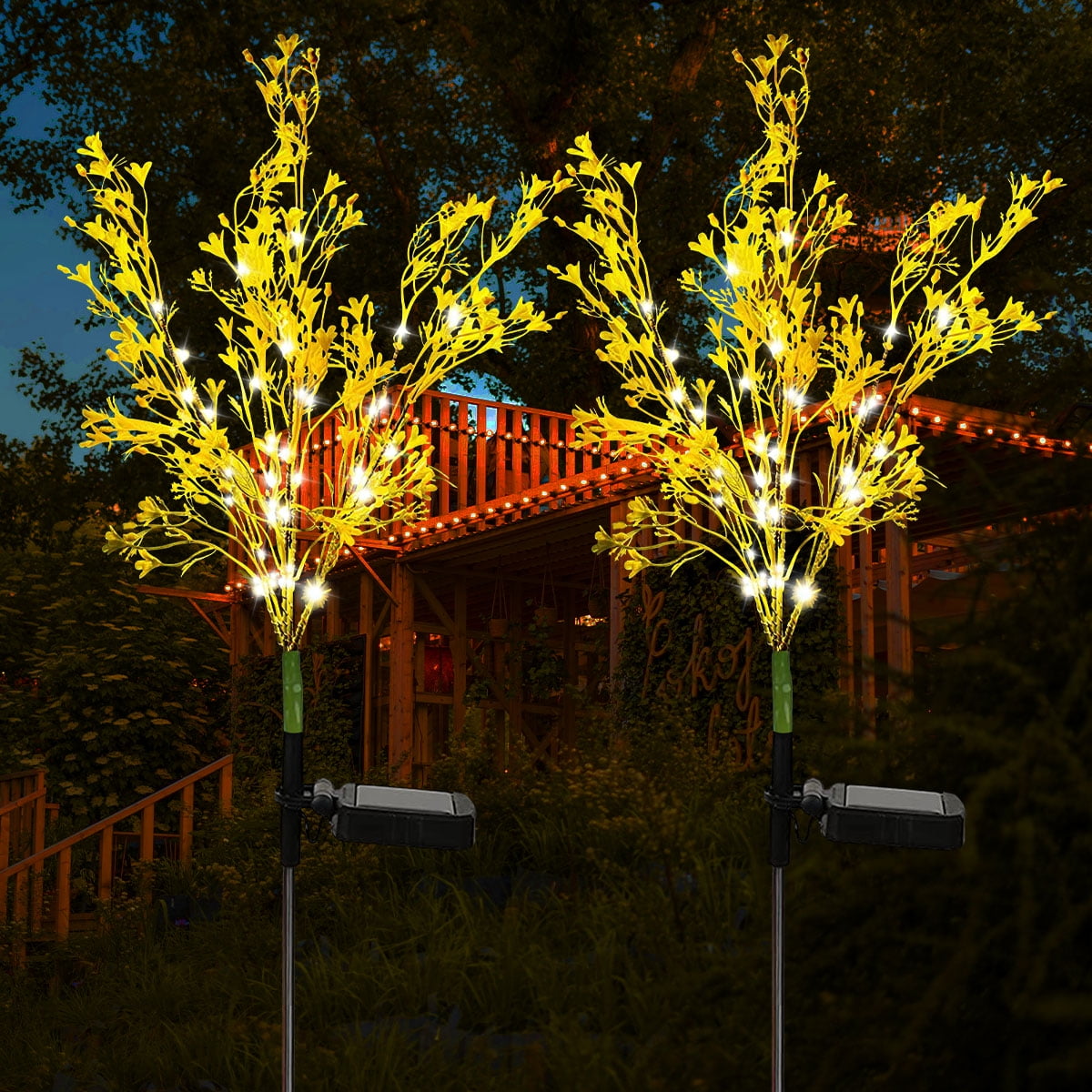 2 Pack Outdoor Solar Power Decorative LED Canola Flower Lights, Waterproof Garden & Patio Aritificial Lights
