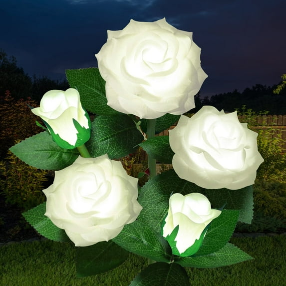 Syenll Solar Flower Lights, Waterproof LED Garden Stake with 5 Roses, Outdoor