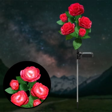 Syenll Solar Garden Light Outdoor, Solar Flower Lights with 5 Rose Flowers, LED Waterproof Solar Lights for Patio Yard Pathway, Red
