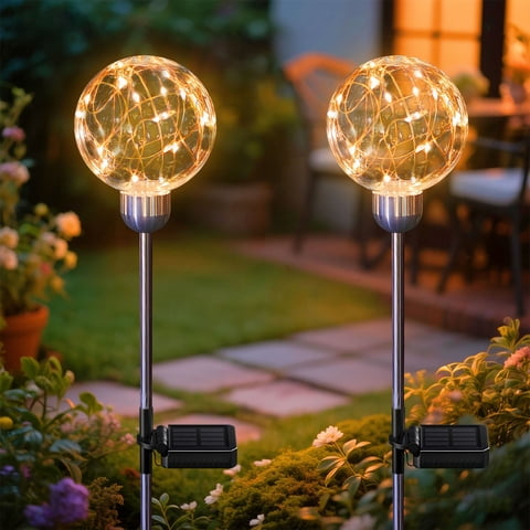 Syenll Solar Globe LED Lights Outdoor, 2 pack Solar Powered Garden Light, Waterproof Walkway Lights for Patio Backyard Decoration