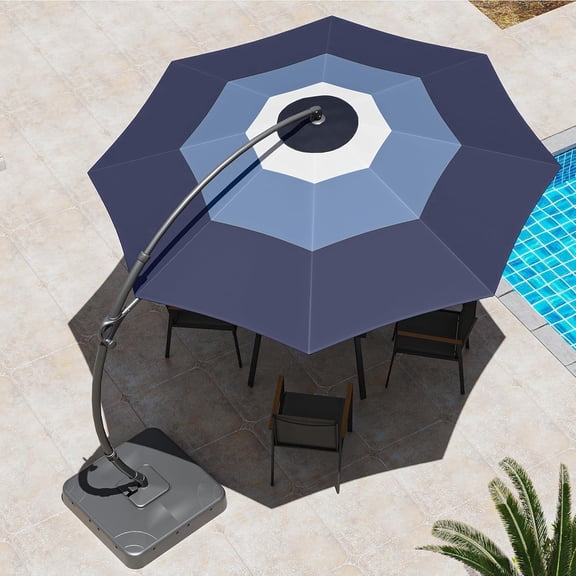 Syess 11 Cantilever Patio Umbrella with Base | Heavy Duty Offset Hanging Umbrella with 360° Rotation & Crank Tilt for Market, Pool, Garden (Gradient Blue)