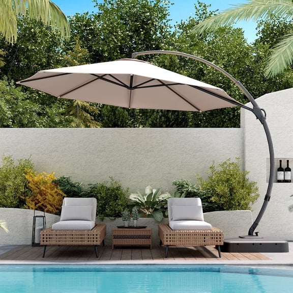 Syess 12FT Cantilever Patio Umbrella with Rotation & Adjustable Tilt Offset Umbrella for Pool, Deck, Market & Backyard (Beige)