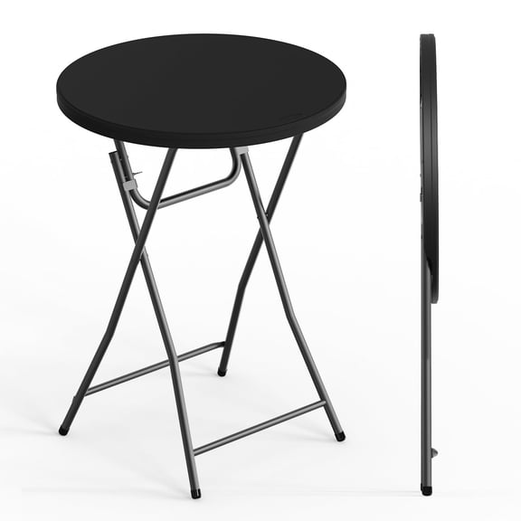 Syess 32" Round Folding Cocktail Table | Bar Height Portable Plastic Table with 400lbs Capacity for Parties, Patio, Wedding (Black)