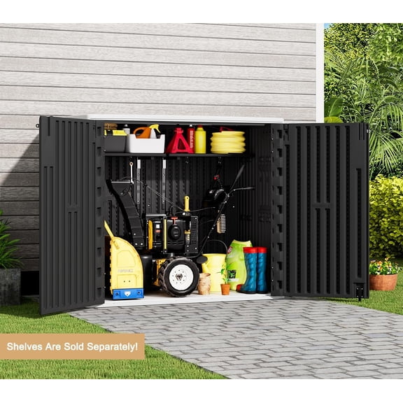 Syess 37 Cu. Ft. Horizontal Outdoor Storage Shed, Waterproof Resin Tool Storage Box for Lawn Mower, Garden Tools, Patio Furniture (Black)