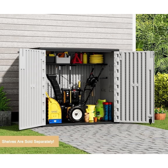 Syess 37 cu. ft. Horizontal Outdoor Storage Shed, Waterproof Resin Tool Storage Box for Lawn Mower, Garden Tools, Patio Furniture (Gray)