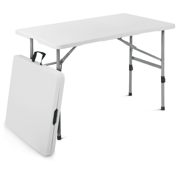 Syess 4FT Plastic Folding Table with Carrying Handle | Adjustable Height Portable Desk for Indoor, Outdoor, Picnic, Camping & Party (White)