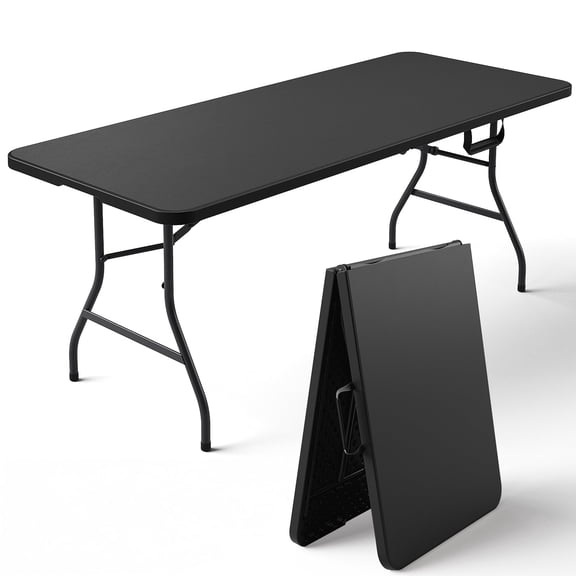 Syess 6FT Folding Table with Handle | Heavy Duty Portable Camping Table, Waterproof Picnic Table for Party, BBQ, Indoor & Outdoor (Black)