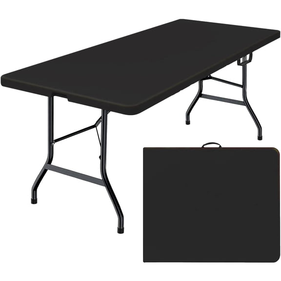 Syess 6FT Plastic Folding Table with Carrying Handle | Heavy Duty HDPE Portable Table for Indoor, Outdoor, Party, Picnic & Camping (Black)