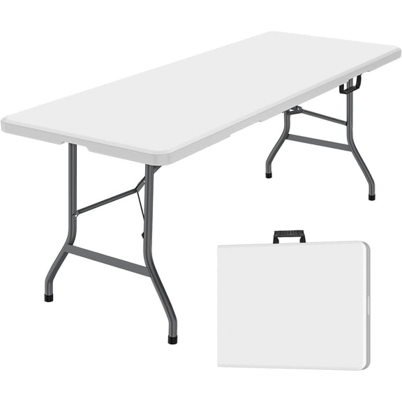 Syess 6FT Plastic Folding Table with Carrying Handle | Heavy Duty HDPE Portable Table for Indoor, Outdoor, Party, Picnic & Camping (White)