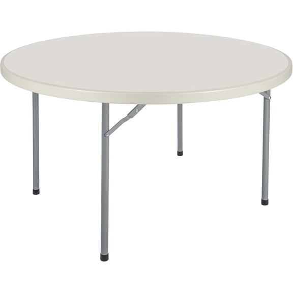 Syess 71" Round Commercial Folding Table | Heavy Duty Blow-Molded HDPE with 17-Gauge Steel Frame for Banquet, Event, Indoor Outdoor Use (White)