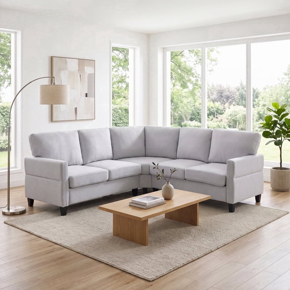 Syfonarity L-Shaped Sofa, Small Sectional Sofa for Living Room, Corner Couch with Springs Seat Cushion & Solid Wood Frame, Light Gray