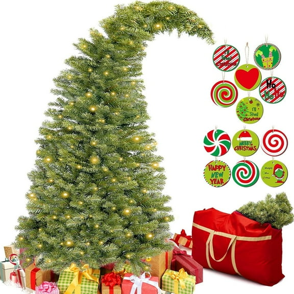Syhood 9FT Whimsical Bendable Artificial Christmas Tree with Ornaments and Bag Green