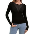 thumbnail image 1 of Syhzlz Women Long Sleeve Tops, Sexy See Through Slim Fitted T-shirt, Deep V Stretchy Crew Neck Tee, 1 of 7