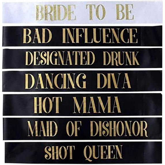 Syiomlis 7 Pack Bachelorette sash Set,Hen Party Favors, Bridesmaid Gift,Bachelorette Party Decorations,Bride to be Gift for Bridal Shower (Black)