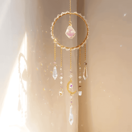 Sykixib Crystal Sun Catcher Wind Chime with Moon Pendant - Rainbow Maker Window Hanging Decor for Home, Garden, Car, Spiritual Gifts