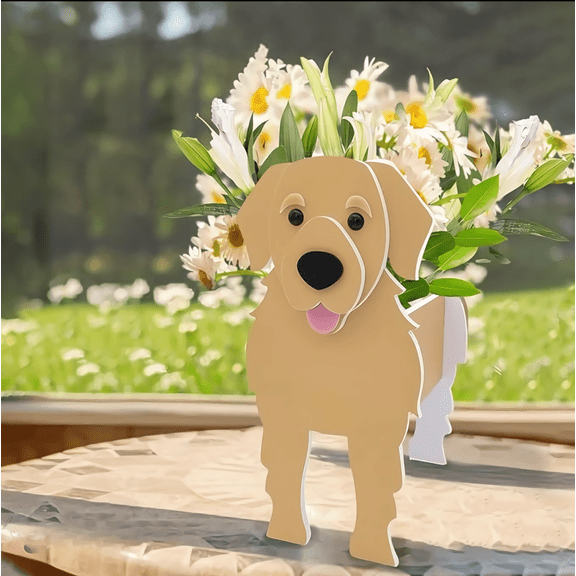 Sykixib Golden Retriever Dog Flower Pot, Cute Dog Planter for Indoor Outdoor Decor, Self-Assembly Garden Plant Pot with Drainage Holes, Unique Birthday Gift for Dog Lovers Women Mom