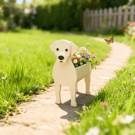 Sykixib Labrador Dog Flower Pot, Cute Dog Planter for Indoor Outdoor Decor, Self-Assembly Garden Plant Pot with Drainage Holes, Unique Birthday Gift for Dog Lovers Women Mom