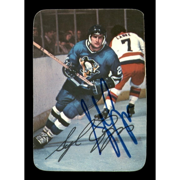 Syl Apps Autographed 1976-77 Topps Glossy Card #13 Pittsburgh Penguins SKU #251665
