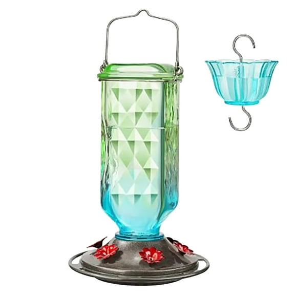 Sylchomon 1000ml Glass Hummingbird Feeder with 6 Feeding Ports, Hanging Bird Nectar Feeder for Outdoors Garden Yard Décor, Ant Moat Included, Green